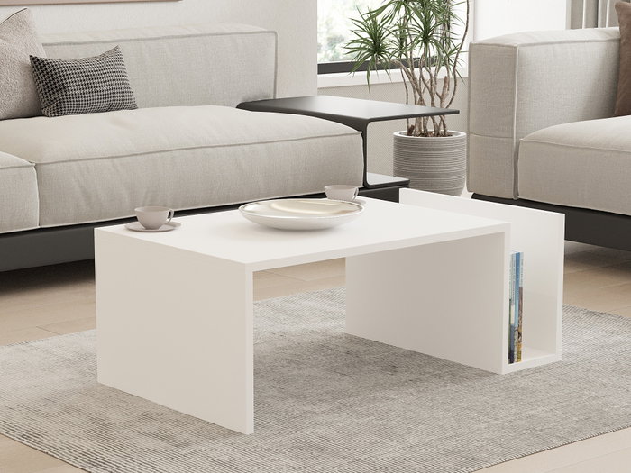 AUCUNE Mesa de centro MEMO Blanca con tapa elevable y almacenamiento AUCUNE Mesa de centro MEMO Blanca con tapa elevable y almacenamiento